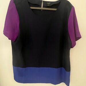 J. Crew Black and Purple Color-Block Short Sleeve Blouse